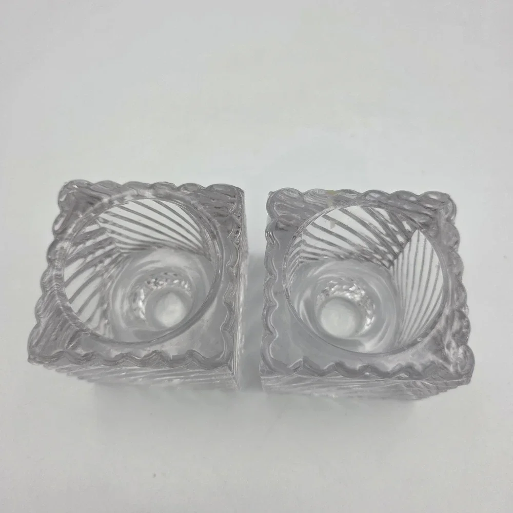 2~Mikasa‎ Clear Ribbed Crystal Square Candle Holders Votive & Taper & Tea Light